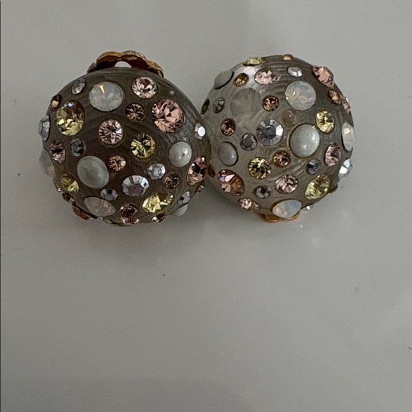 Alexis Bittar Champagne Dome Clip-On Earrings with Pink and Yellow Crystals - Picture 2 of 6